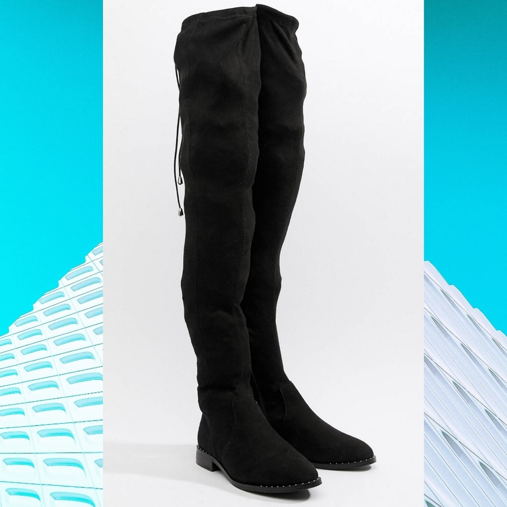 ASOS Wide Leg Kaska Studded Thigh High Boots BNIB